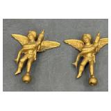 2 Victorian putti cherub brass lamp finials