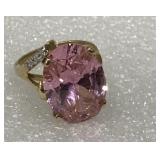 14k Gold Ring- Large Pink Stone, Cubic Zirconia