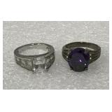 2 Sterling silver, cubic zirconia, amethyst? Rings