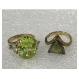 2 Green stone rings- stamped 925