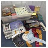 Tub of art supplies