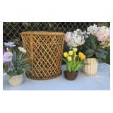 Large basket & 3 flowers - basket is kinda worn