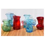 Hand Blown Colored Crackle Glass Mini Pitchers