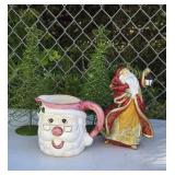 2 wire trees, Santa pitcher & shiny Santa figure
