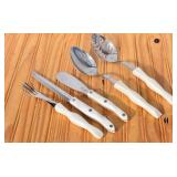 5 pc Cutco White Handle lot. Serving Spoons,