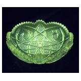 Pretty pinwheel bowl - Glows green clear glass -