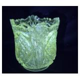 Pattern glass Spooner / vase - Glows green clear