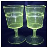 2 Early Pattern Glass Glasses - Glows Green With