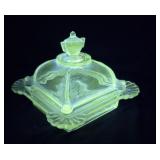 Pattern glass butter / candy dish - Glows green