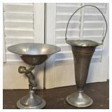 2 nice pcs pewter -  Cupid compote (Federal) &