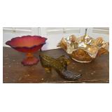3pcs Amber/carnival Colored Glass