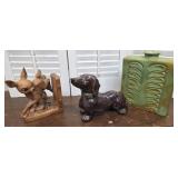 Damaged Dog Bank, frankoma vase (damaged), & deer