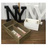 N, Y wood letters, boxes