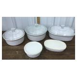 Corning French White casseroles w/ lids