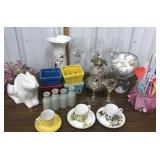Vase, ceramic rabbit, glasses, cups, saucers etc