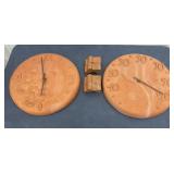 Terra-cotta outdoor thermometer and clock -