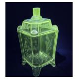 Pattern glass candy dish  - Glows green under