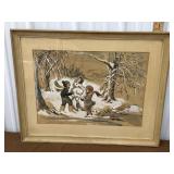 Watercolor winter snowman framed art approx.