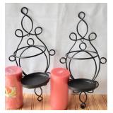 Pair of Metal Wall Candle Holders/Candles