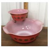 Glasbake chip & dip set- red w/ US coins