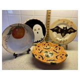 4 ceramic Halloween plates - ghost, bat, pumpkin