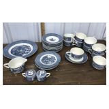 Currier & Ives- plates, cups, saucers, salt,
