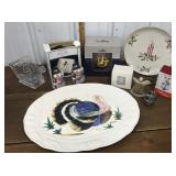 Turkey platter, Christmas plate, ornaments, angel