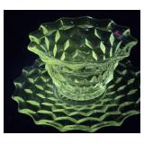 2pc Glows green bowl with under tray  - Glows