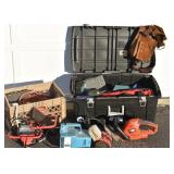 Tote and Crate Loaded with Tools