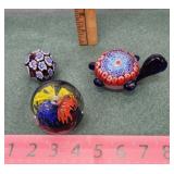 Three paperweights  - millefiori etc