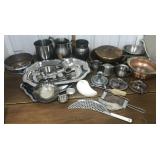 Copper, pewter, Metal, pitchers, pan, bowls,