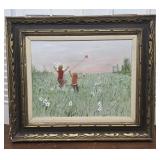 Elmer Kohn?? Painting - children flying kite in