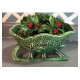 Vintage Lefton ceramic green. Holly red berries,