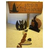 Wooden sign, metal bat (tea light holder), Witch