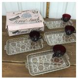 Anchorglass Ruby red Serva-Snack set in original