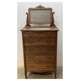 5 Drawer Highboy w/ mirror -Oak 33/19/49