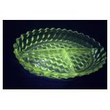 Glows green divided bowl - Glows under UV black