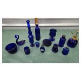 Cobalt blue items  - swan perfume bottle etc