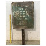 Town Of Green Sign / on post