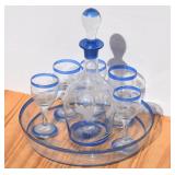 Vintage Hand Blown Bohemian Blue-Clear Decanter,