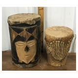 Drums- carved wood, animal hide