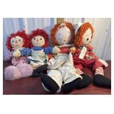 4 Raggedy Ann and Andy dolls