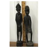 Tribal figures- playing drums, carved wood pair