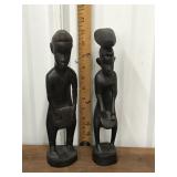 Tribal statues- playing drums, carved wood
