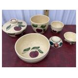 Watt pottery bowls and covered dish - apples