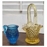 Sm amber glass basket & Daisy Button Mini Glass