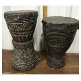 Pair of tribal drums- carved wood