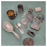 Metal items mirrors boxes brush cup etc