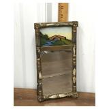 TINY Antique Reverse painted mini mirror