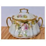 Hand Painted Prussia Lidded Sugar (?) bowl